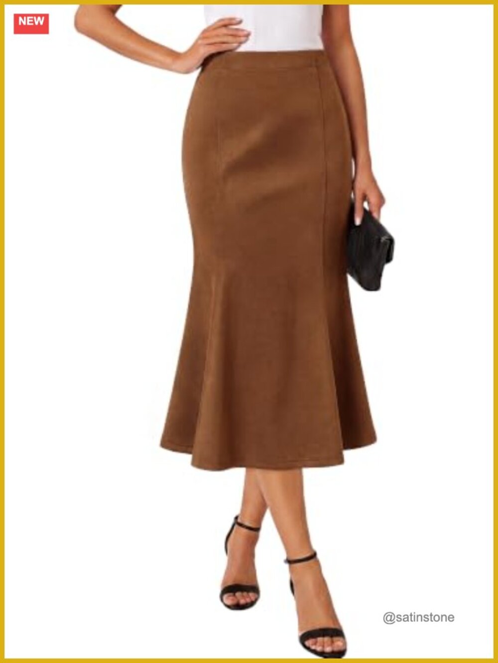 Faux Suede Skirt High Elastic Waist Mermaid Midi Fall Winter